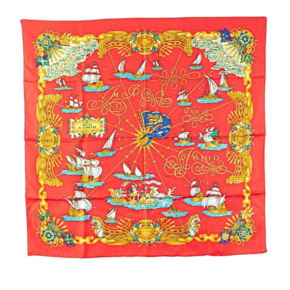 Hermes Hermès Carré 90 "Voiles de Lumière" Scarf, Red, Gold, and Multicolor S... - Picture 1 of 5